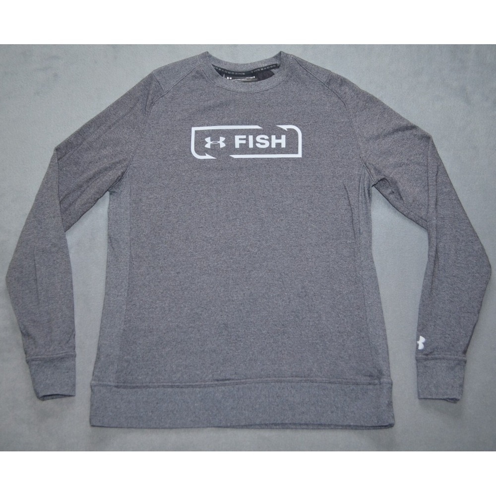 Under Armour Fish Long Sleeve Sweatshirt Women's L Gray‎ Fishing Hook Logo